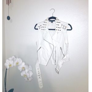 White Studded Vest-Zip Up: Forever 21
